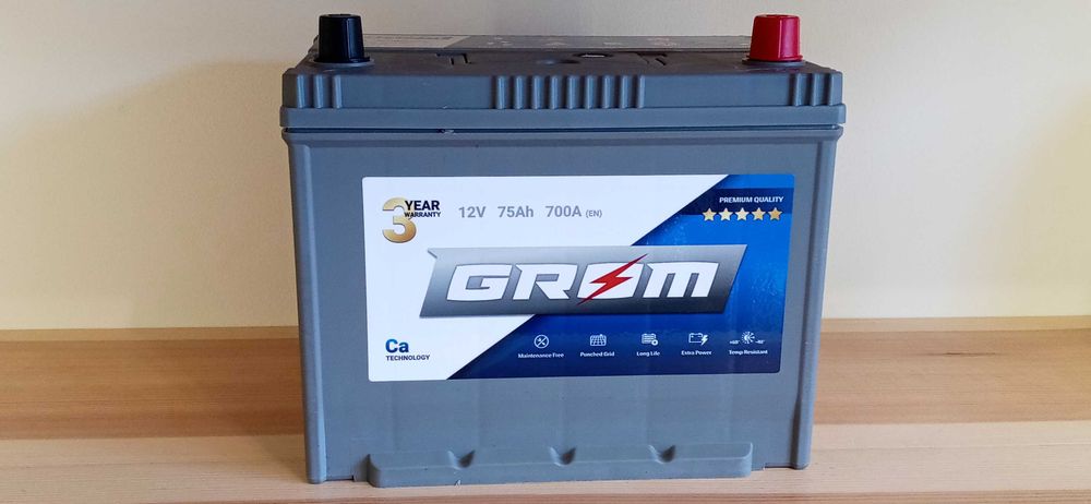 Akumulator Grom 75Ah 700A Wąski Pojazdy Azjatyckie 3lata Gwaran Montaż
