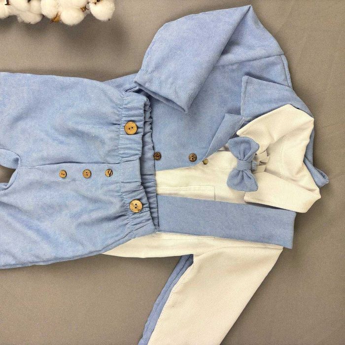 Святковий костюм для хлопчика вельветовий блакитний,піджак підтяжки