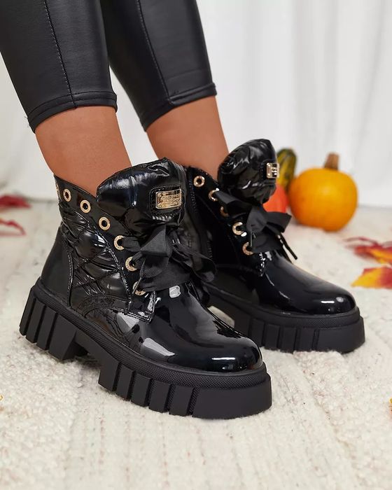 36 37 38 botki 39 40 41 na grubej podeszwie workery pikowane lakierowa