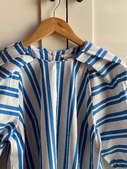 Bluzka H&M w paski biały niebieski szerokie rękawy 38 bawełna