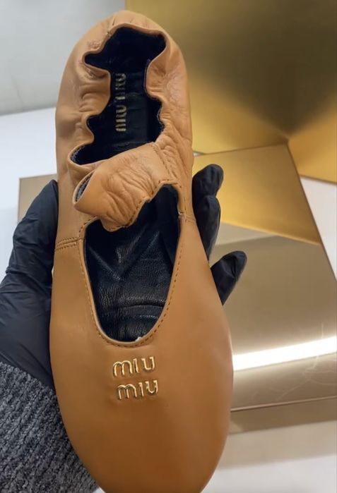 Карамельні шкіряні балетки у стилі Miu Miu |Турецьке виробництво 36-40