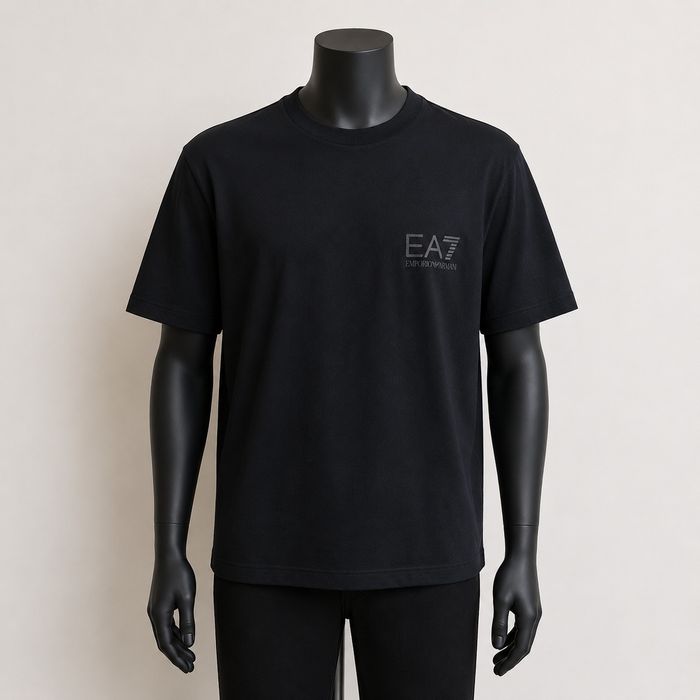 Czarna koszulka T-shirt męski 100% bawełna - Emporio Armani - Nowy