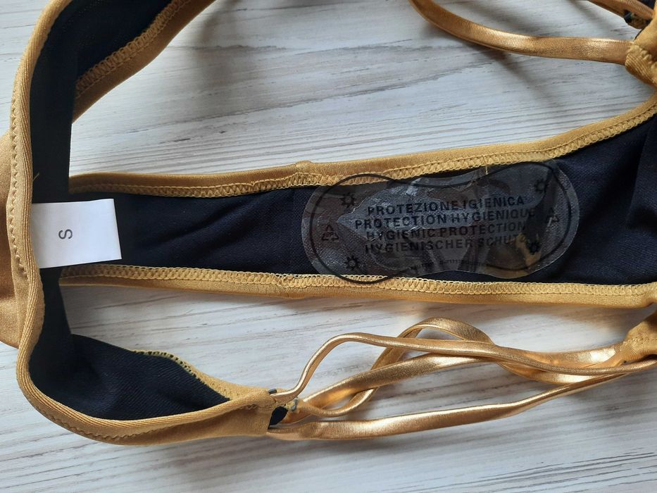 Золотой купальник бандо пуш-ап твердая чашка блестящий бронзовый р.S