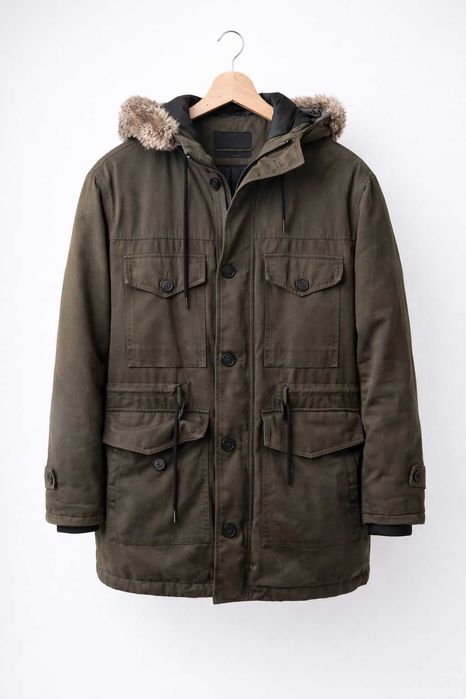 Casaco Parka ZARA Verde Caqui com Capuz e Pêlo – Inverno – M