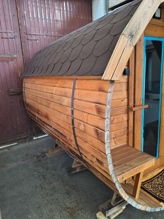Sauna ogrodowa beczka 4-5 osób | 95 mm | piec 6 kW | transport