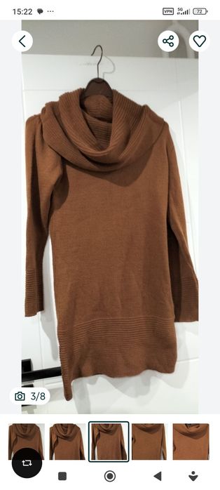 Rudobrązowa sweterkowa tunika z golfem w rozmiarze 40-42. Sabra