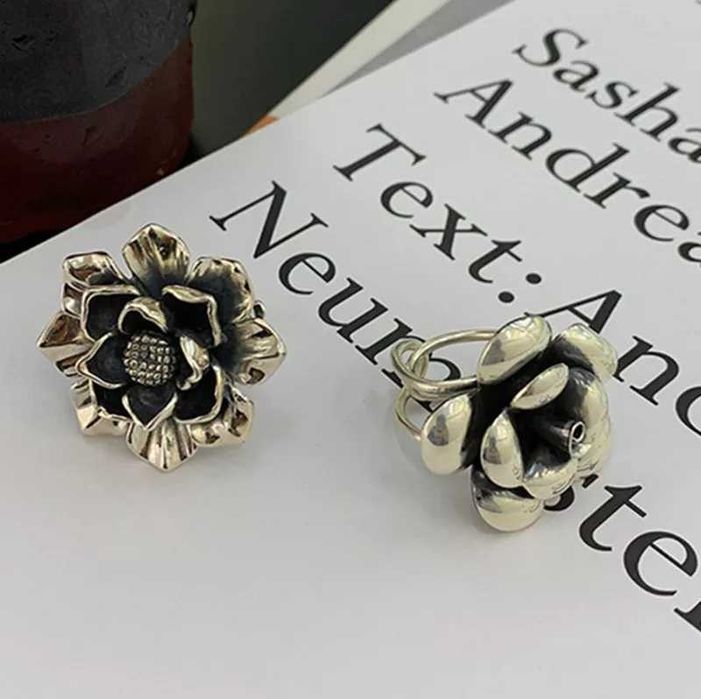 Pierścionek srebrny kwiat róża na prezent