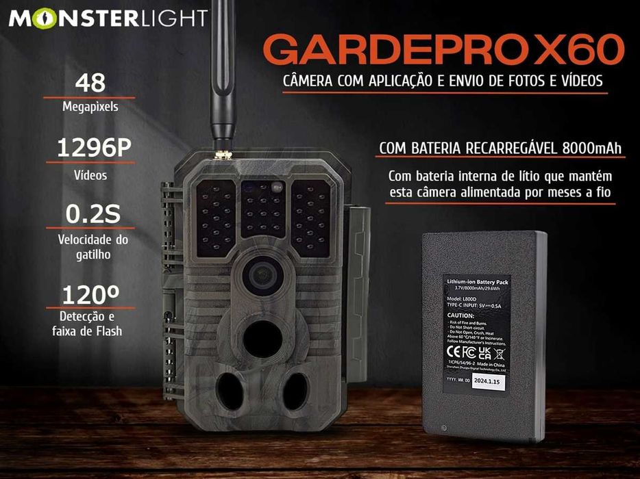 Câmera GardePro X60 aplicação para telemóvel c/bateria e painel solar