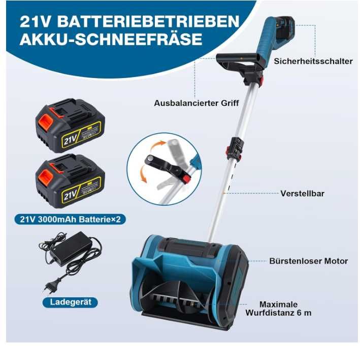 Odśnieżarka bezprzewodowa z 2 akumulatorami 3Ah 21V CHANGE MOORE