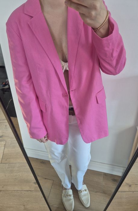 Marynarka żakiet różowa nowa elegancka wygodna do pracy pink jacket ja