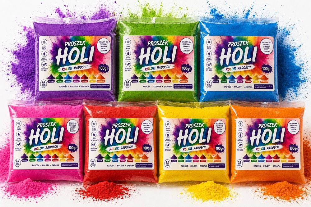 Kolorowy Proszek Holi Powder 7 x 100 g Kolory Festiwal Kolorów Imprez