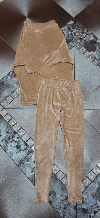 Beżowy dres komplet damski welurowy milutki damski S M