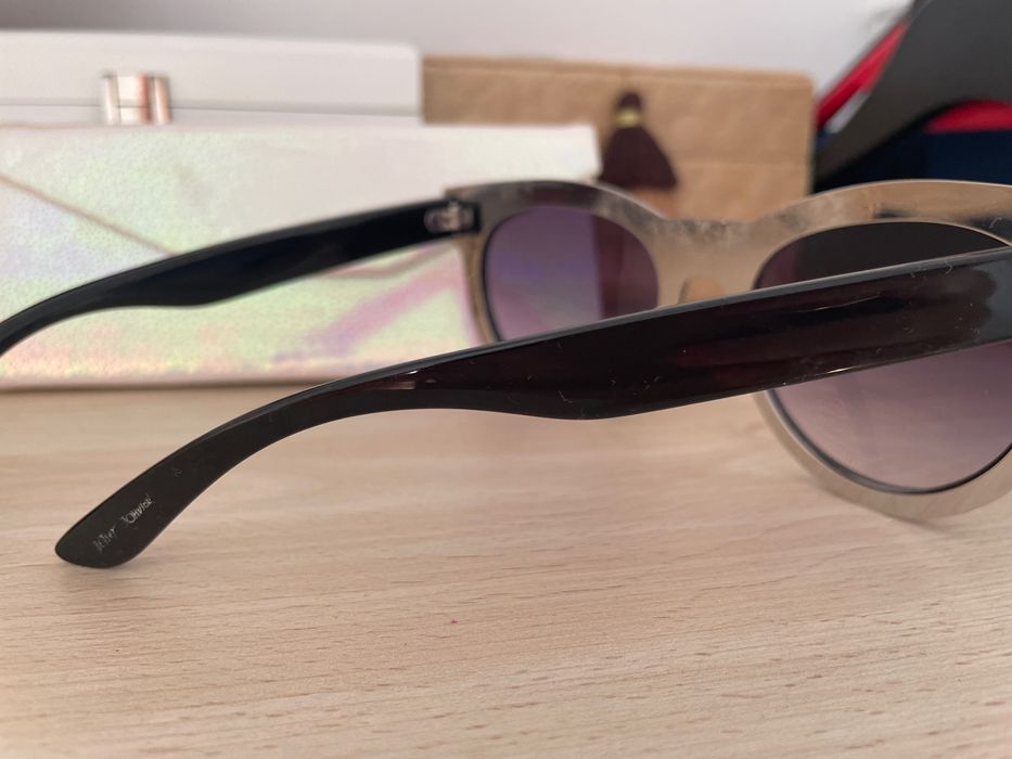 Betsey Johnson czarne okulary, srebrne, serduszka plus nowe etui