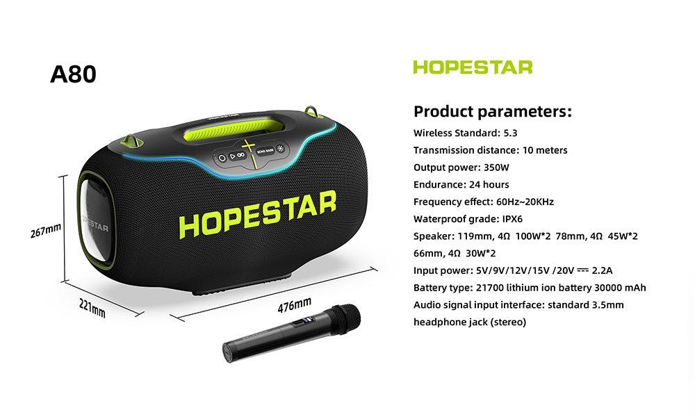Колонка Hopestar A80 350W 30000mAh потужна Bluetooth RGB