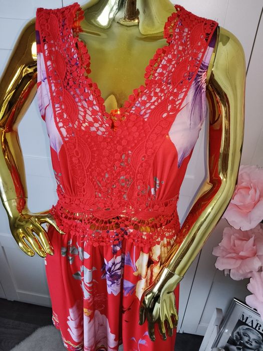 Nowa sukienka Styl Boho w kwiaty z koronką  R.40/42