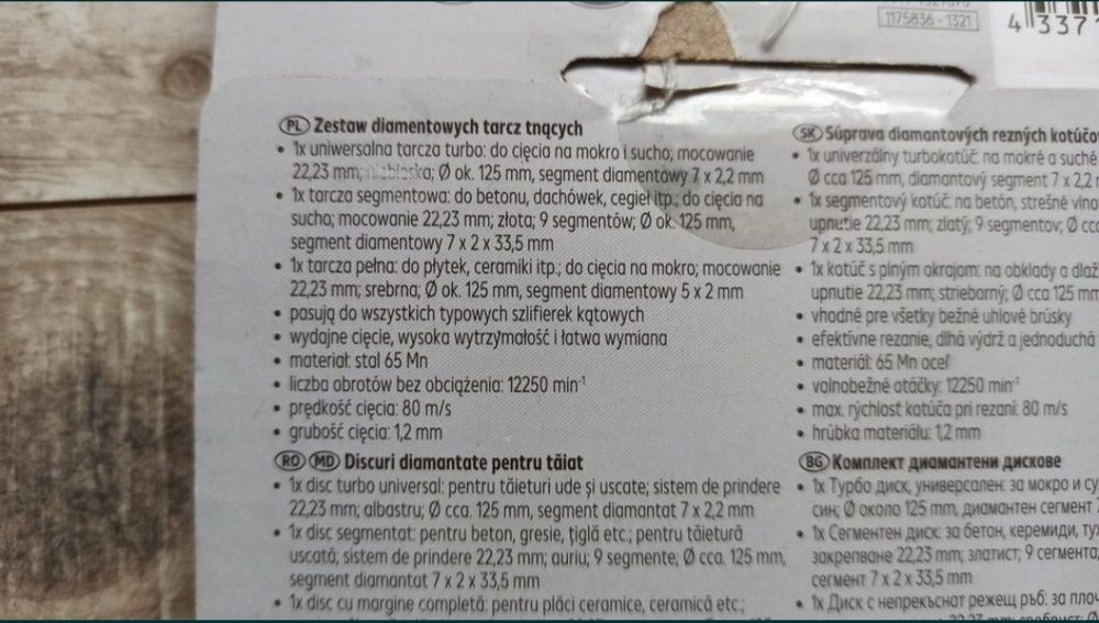 Zestaw diamentowych tarcz tnących