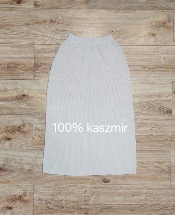 Spódnica 100% kaszmir prążkowana ecru beżowa