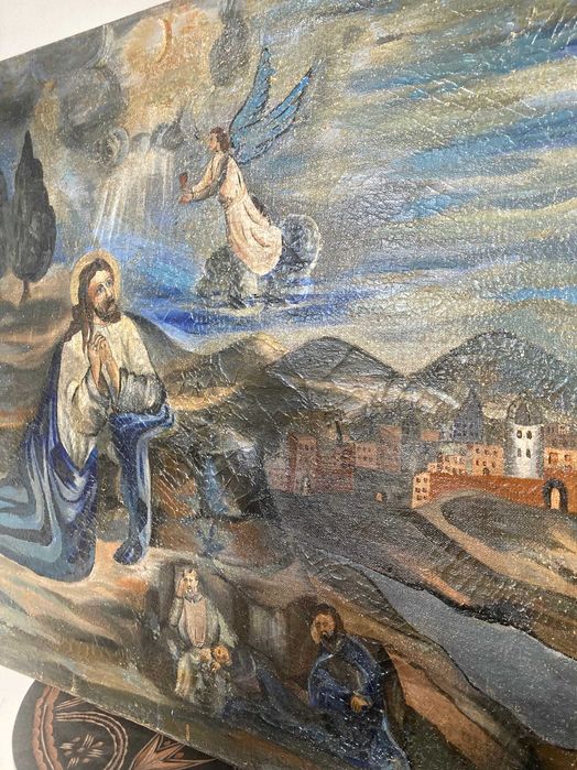 Barokowy obraz, sztuka naiwna, Jezus w Ogrodzie Oliwnym, z ok. 1840r.