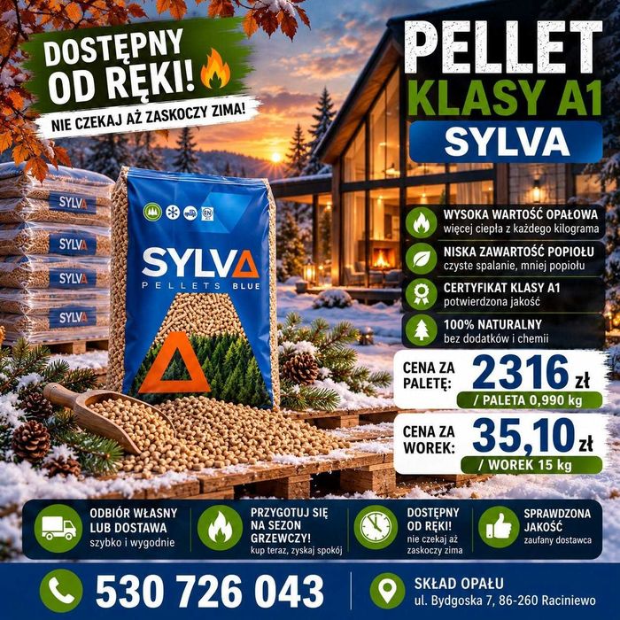 Pellet  Sylva certyfikowany A1 - 2316  zł/paleta