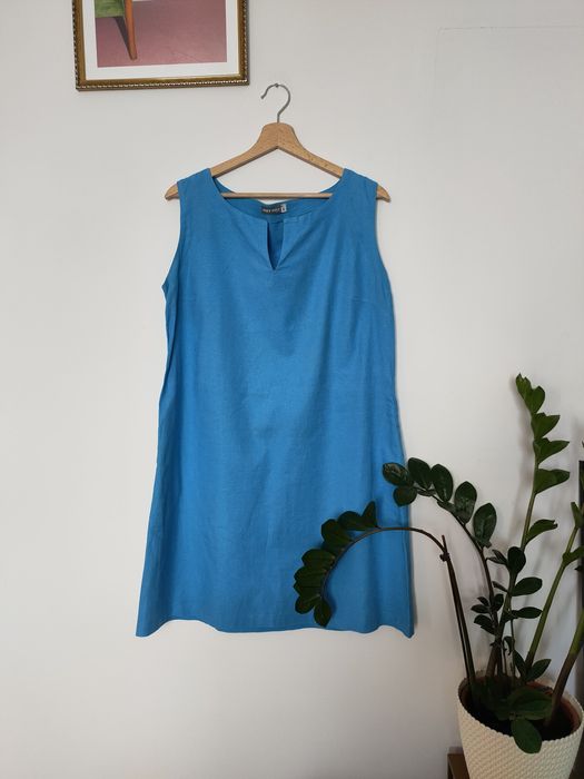Lniana Sukienka Grey Wolf Niebieska 100% Len