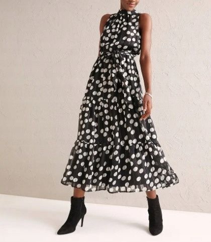 B.P.C sukienka czarna w białe grochy ze złotą nitką ^40