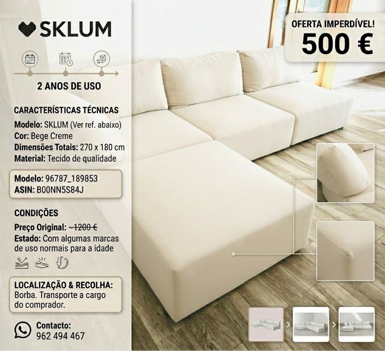 Sofá de Canto SKLUM Bege Creme – 270x180 cm