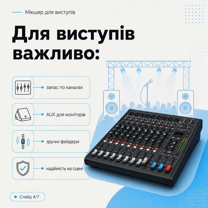 Мікшерні пульти для студії, караоке, виступів та озвучки