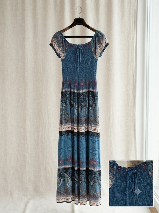 Długa sukienka boho maxi w paisley / etno wzory – elastyczna góra