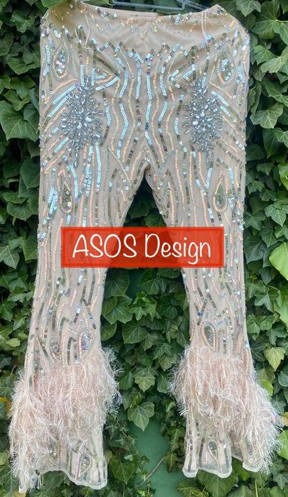 ASOS Design festiwalowe bogato zdobione spodnie dzwony/frędzle/cekiny