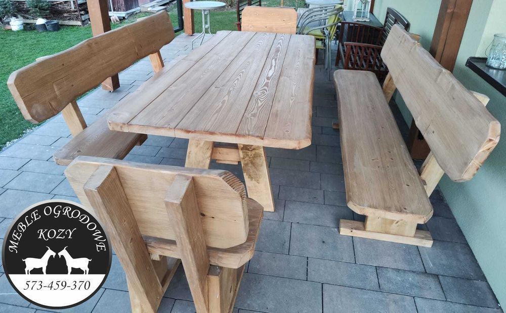 NOWY CENNIK Meble ogrodowe drewniane góralskie. Lite drewno ławka stół