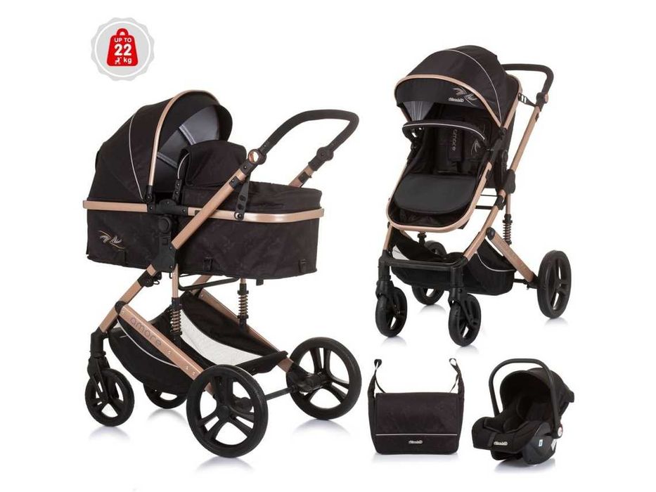 Carrinho de Bebé CHIPOLINO Amore Obsidian Gold 3-em-1