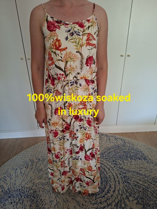 Soaked in luxury sukienka maxi zwiewna z wiskozy 38 M next lato długa naree tatuum next h&m niea