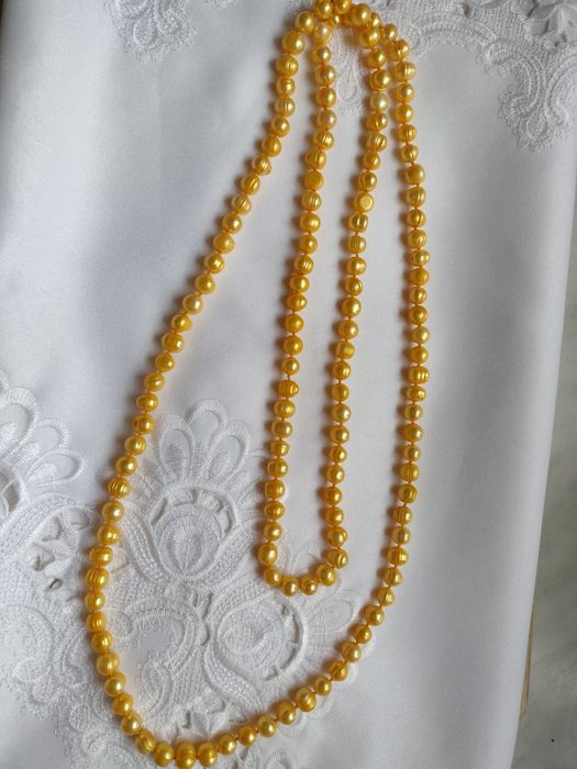 naszyjnik 120cm perły perełki żółte