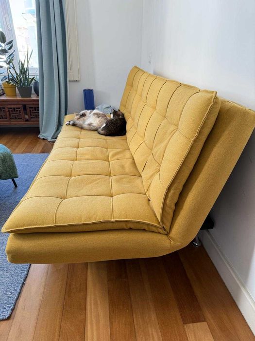 Sofá cama em tecido WILLEM amarelo Conforama