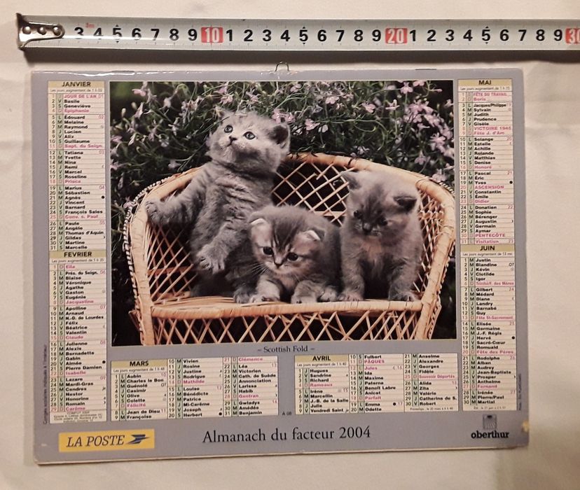 Calendário de parede francês do ano 2004