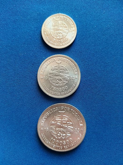 Conjunto 3 Moedas Prata 1983 Descobrimentos Renascimento 500$ 750$ 1000$00