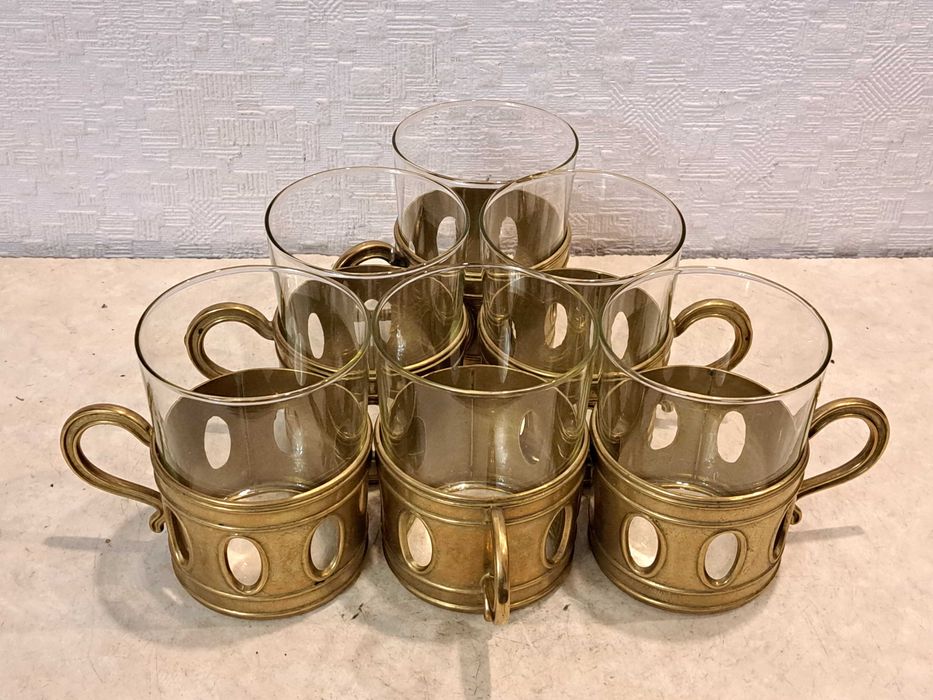 На подарок - Бронзовый набор для чаепития - латунь, стекло.