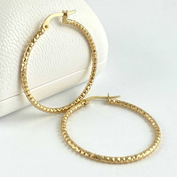 Śliczne ZŁOTE kolczyki KOŁA diamentowane średnica 3 cm PRÓBA 585 (14K)