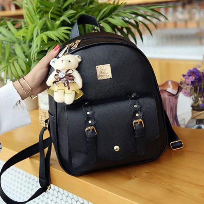 Жіночий рюкзак сумка візитниця 3 в 1  чорний комплект + брелок