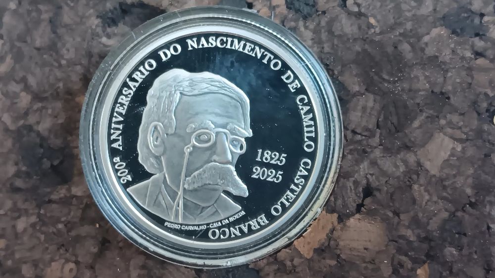 Moeda 5 euros prata prof. Camilo Castelo Branco