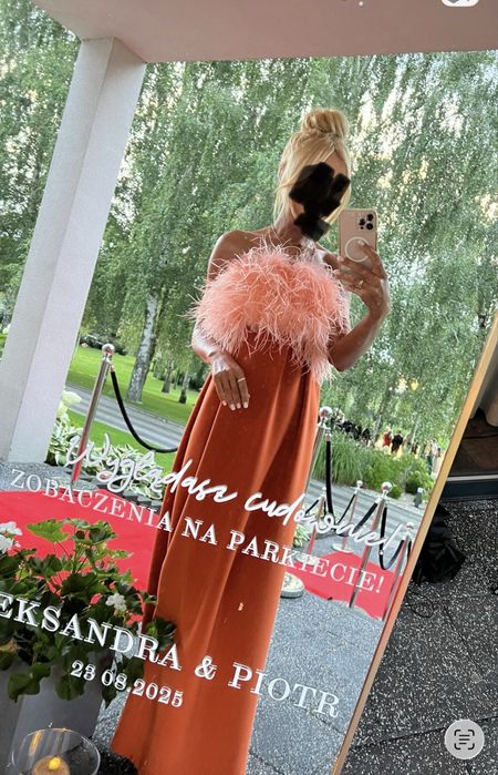 Spódnica plus top pióra sukienka maxi komunia wesele S 36