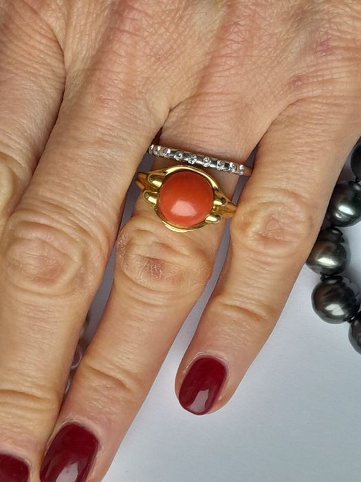 R.16 Retro Pierścionek 3.83g Koral nat. Złoto 585 WYCENA