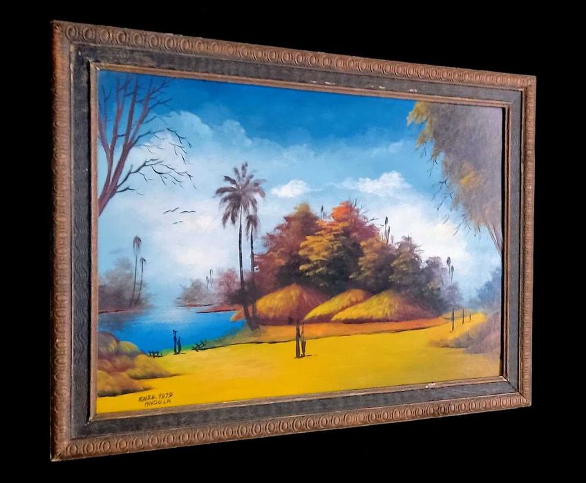 Pintura Angola 1979 emoldurada e assinada por Enzo