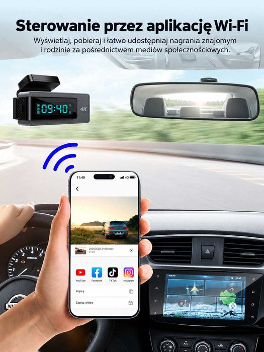 Kamera Samochodowa Przód 4k UHD Tył 1080HD GPS Parking Wifi G-Sensor Appka