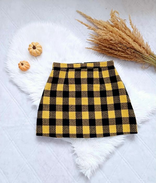 Czarna żółta krótka spódnica mini w kratkę Missguided 36/38