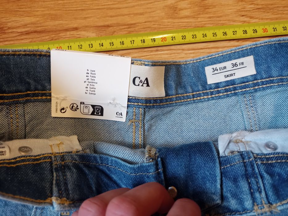 Dżinsowa spódnica trapezowa c&a midi nowa 34/36