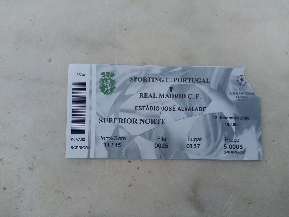 Entrada usada Sporting x Real Madrid Champions 2000