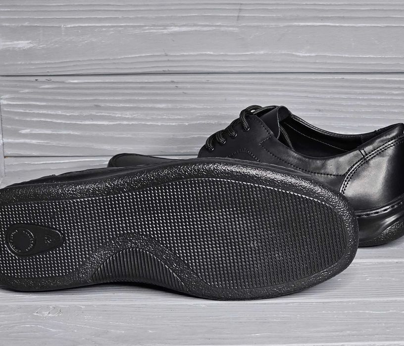 39-47р! Кожаные мужские черные прошитые туфли без шнурка / на шнурке!!