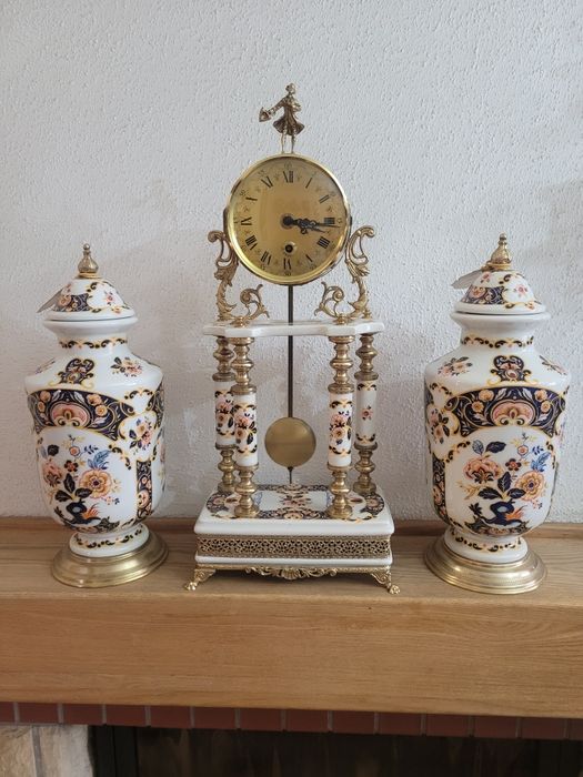 Zegar kominkowy porcelanowy włoski Alfa