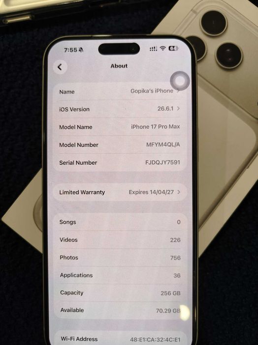 iPhone 17 Pro Max 256GB Prateado - Como Novo (6 Meses)